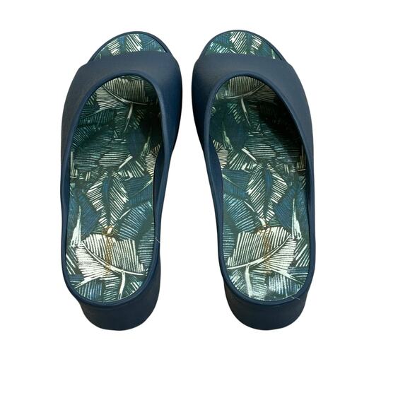 Baretraps Parvati Platform Slides Womens 10 Blue Slip On Open Toe Leaf Print - Picture 9 of 11